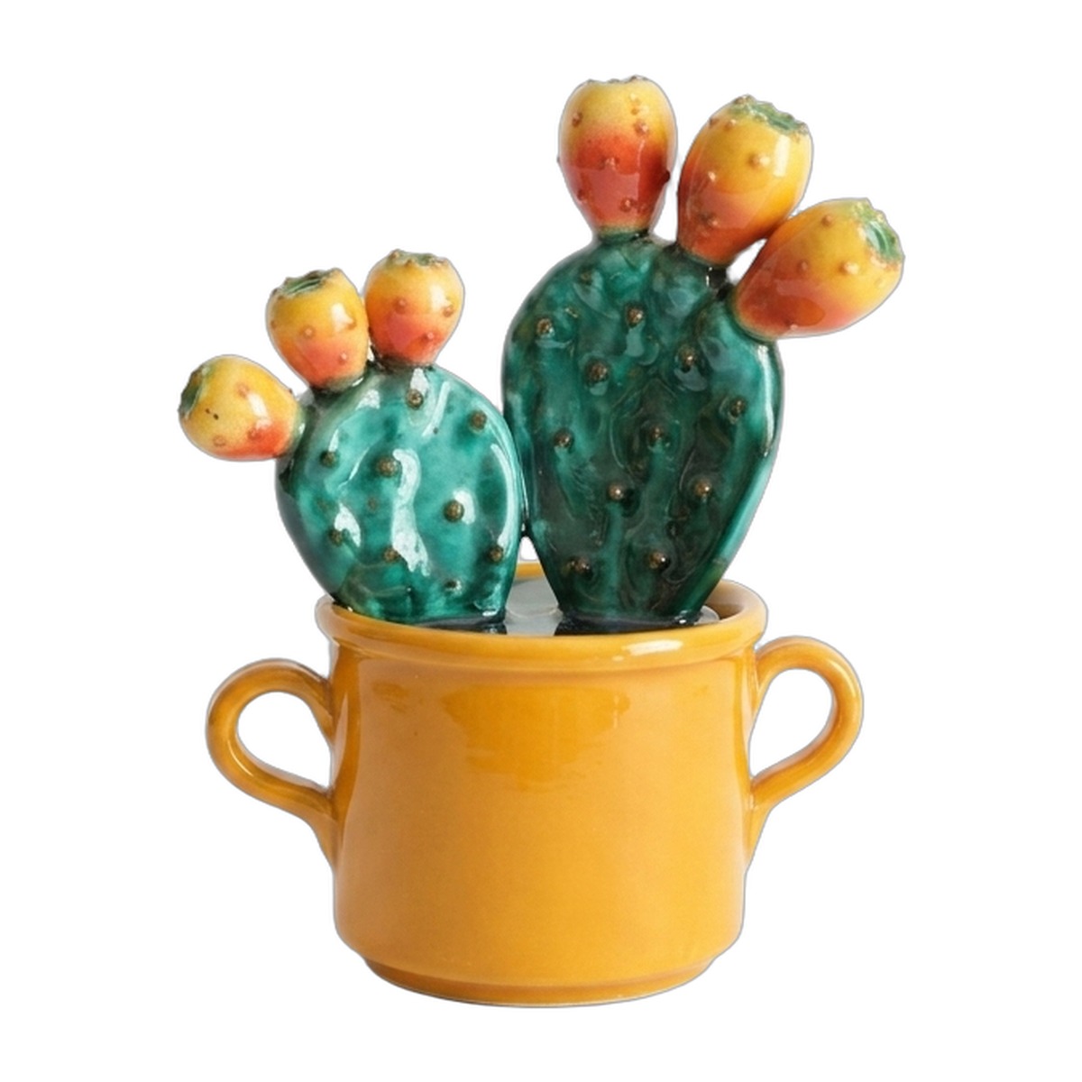 Cactus fico d India in rilievo su coccio a due manici - Artelier Matera